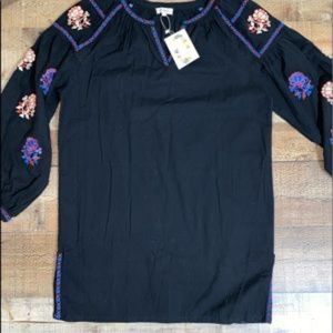 Black Embroidery-Accent Bishop-Sleeve Tunic